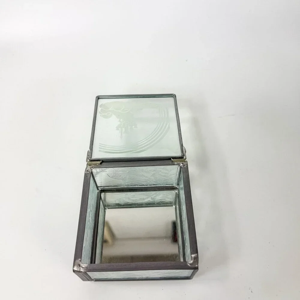 Vintage Disney Etched Castle Rainbow Metal Glass Display Mirror Square Box